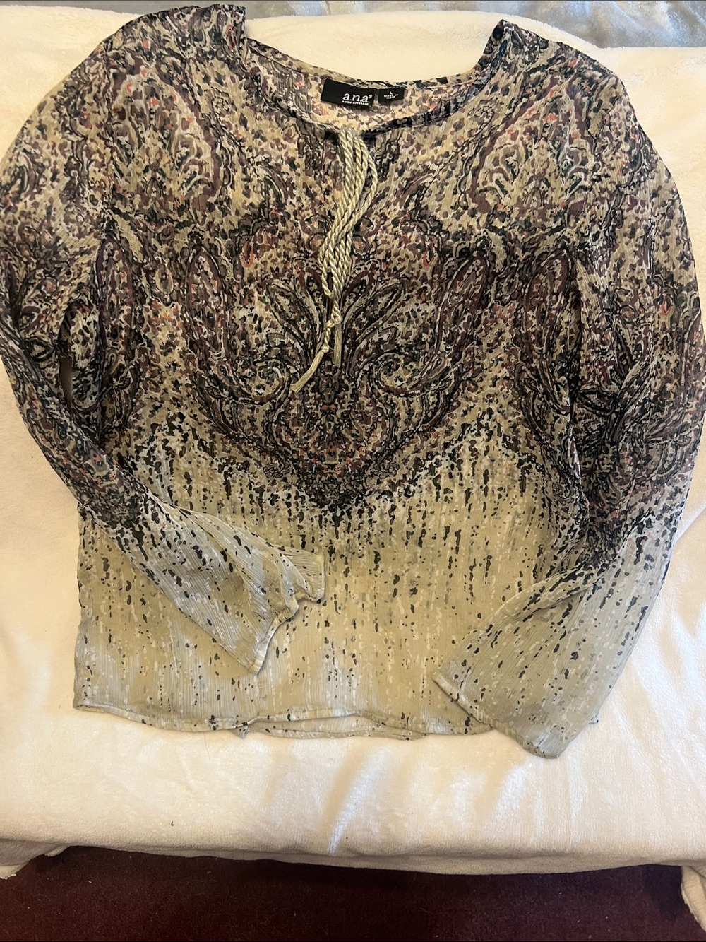 Dana Buchman Paisley-Print Long Sleeve Tunic in Beige, Brown and Pink